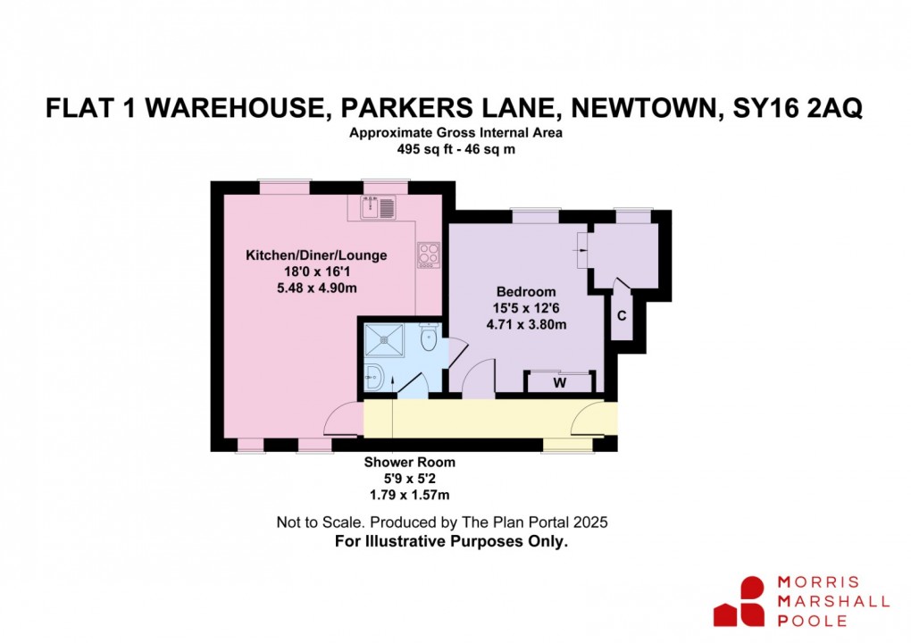 Floorplan for Flat 1 Warehouse, Parkers Lane, Newtown, Powys
