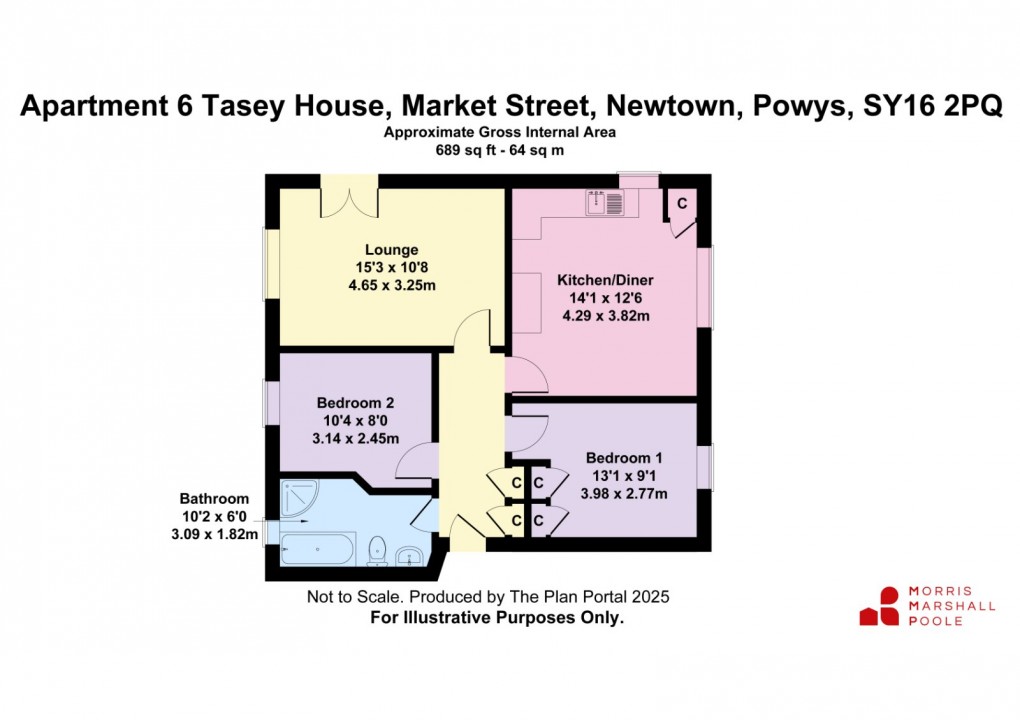 Floorplan for Apartment 6 Tasey House, Market Street, Newtown, Powys