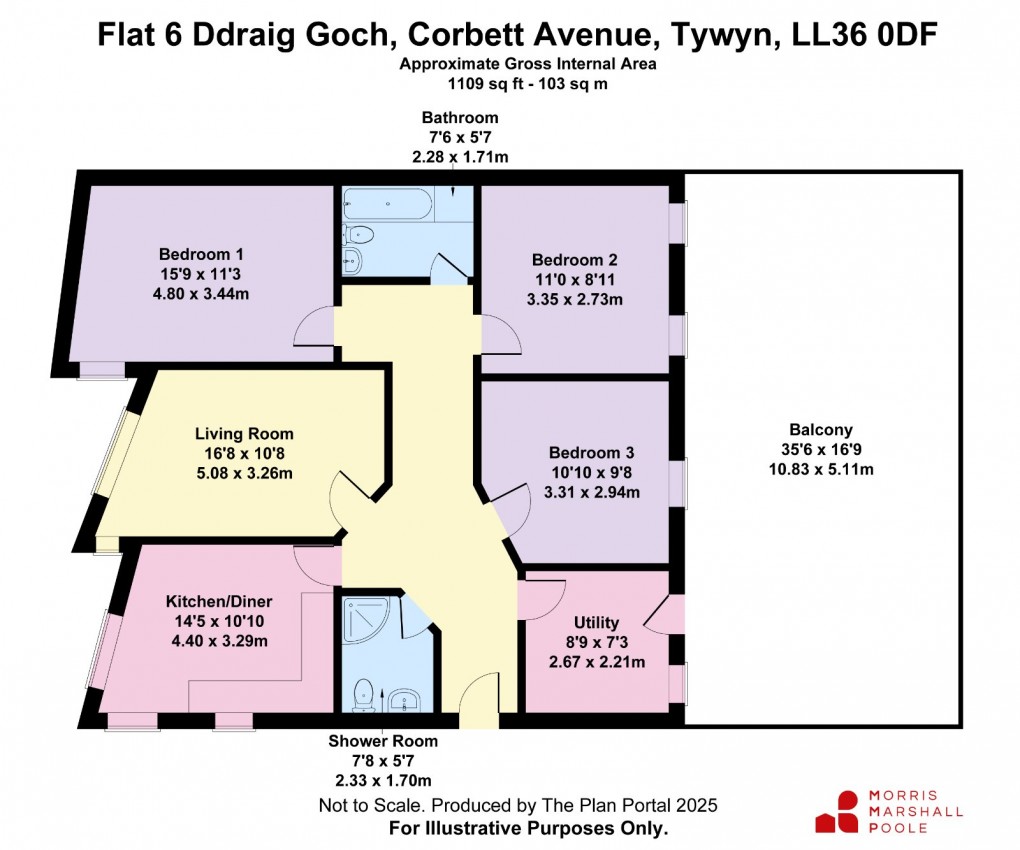 Floorplan for Y Ddraig Goch, Corbett Avenue, Tywyn, Gwynedd