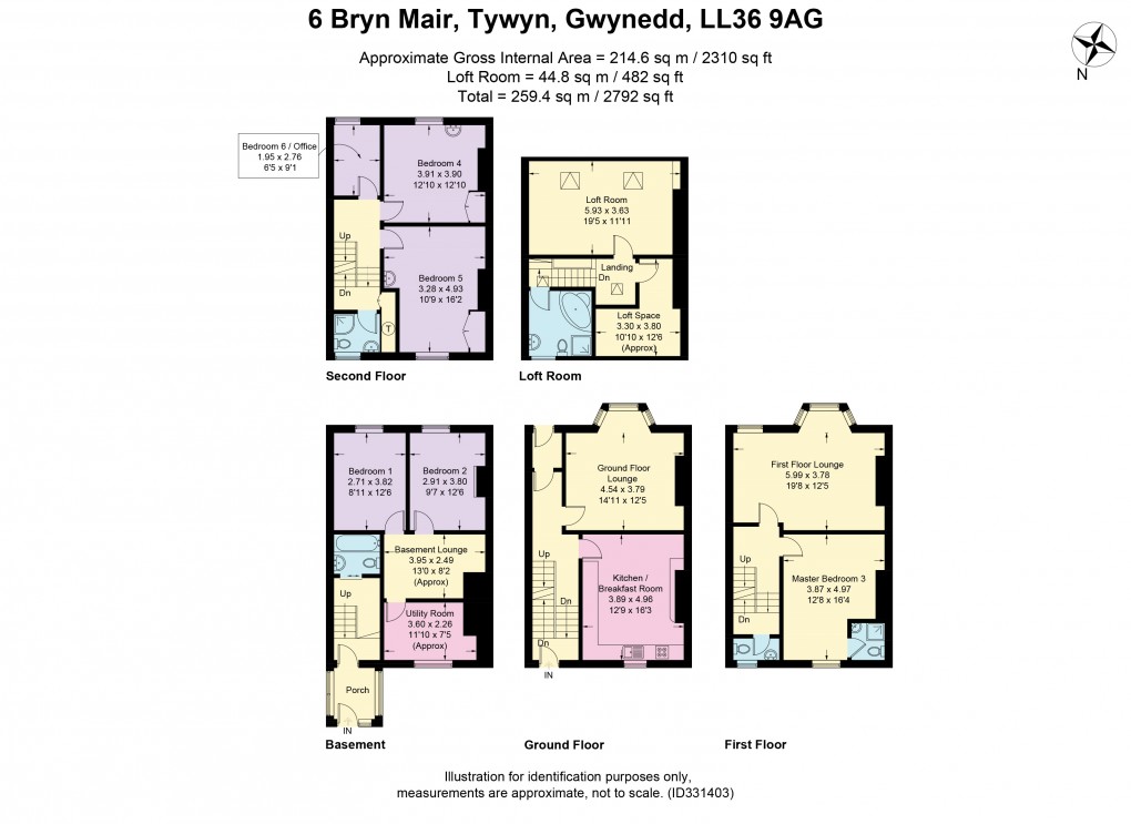 Floorplan for Bryn Mair, Tywyn, Gwynedd